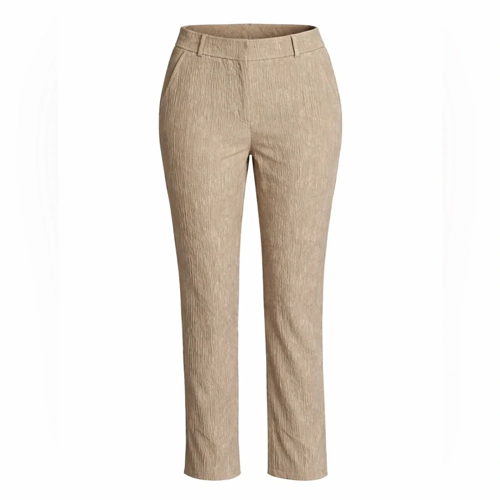 ZARA Textured Taupe Ankle Pants Women’s L Crinkle Fabric Modern Spring